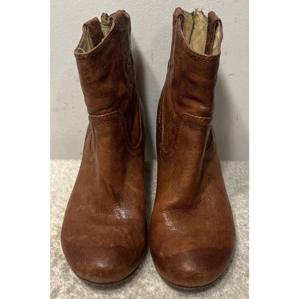 FRYE Carson Wedge Bootie Women's 6 M Brown Leather Western Ankle Boot Zip - Picture 7 of 14